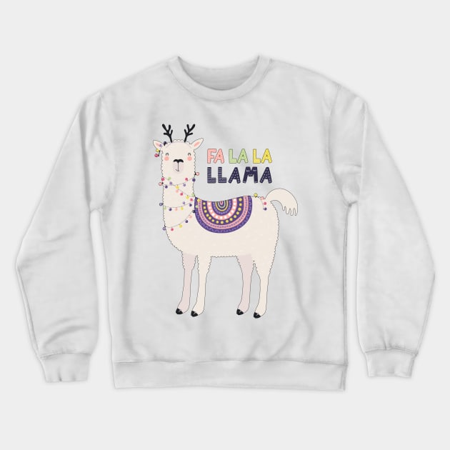 Fa La La La Llama Cute Funny Christmas Design Crewneck Sweatshirt by PsychoDynamics